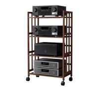 HiFi Furniture Stereo Cabinet 4-Tier AV Media Tower with Casters Home Theater Audio Rack Rolling CD Storage Stand & Holder for Home Stereo System