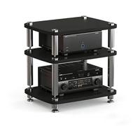 HiFi Media Stand AV Rack for Stereo Systems 4 Tier Audio Tower Storage Cabinet with Shelves Perfect for Living Room Game Room Studio (Black)
