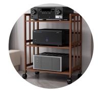 HiFi o Cabinet, 3-Tier Bamboo Ma Stand on Wheels, Ste nizer, Brown, 80x38x88 cm, Versatile o/Video Sto Solut