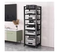 HiFi Rack 7 Tier Adjustable AV Component Shelf For Home Theater, Heavy Duty Media Storage Rack Shelves, Tall Audio-Video Shelving Unit, Black Multi-Tier Stereo Cabinet For Living Room(Black-2)
