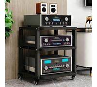HiFi Rack AV Media Stand 2/3/4-Tier Amplifier Audio Rack | Wooden Stereo Cabinet with Casters Adjustable Shelves CD Player Stand for Home Theater /Office(Black,3 Tier)