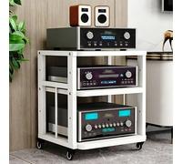 HiFi Rack AV Media Stand 2/3/4-Tier Amplifier Audio Rack | Wooden Stereo Cabinet with Casters Adjustable Shelves CD Player Stand for Home Theater /Office(White,3 Tier)