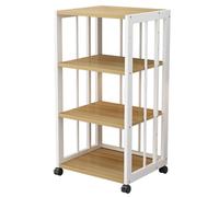 HiFi Rack Media Storage Cabinet with Wheels, Movable 4-Tier Audio Stand for Record Player & Game Console, White/Light Walnut, Stylish Home Entertainment Furniture