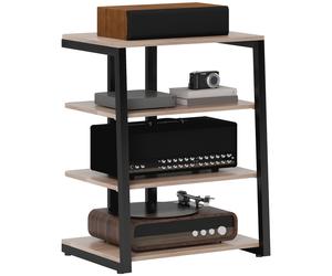 HiFi Rack Stand Grey 4-Tier 60x60.5x79cm Steel Frame Melamine Shelves PowerRack