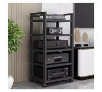 Hifi Racks Adjustable Stereo Cabinet 3/4/5 Tier Media Stand on Wheels for Home Theater/Living Room Wood Audio-Video Storage Shelf Black Finish