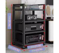 Hifi Racks Heavy Duty Audio Video Stand with Adjustable Shelves & Wheels Floor-Standing Stereo Cabinet for Living Room/Home Media Storage - Black