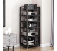 SRNSAEB Hifi Stand Hi Fi Cabinets Audio Equipment Rack Cabinet On Wheels, 4 5 6 7 Tier Heavy Duty Dvd Storage Media Shelf HiFi Racks For Home, Black/White Modern Audio Rack Tower(Black,6-Tier)
