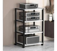 HiFi Stand,Mobile White 4-Tier AV Media Storage Cabinet on Wheels - Multi-Functional Stereo Stand for DVD Players & Entertainment Center Organization in Living Room