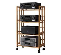 HiFi Stereo Cabinet - 4-Tier AV Media Tower with Casters Home Theater Audio Rack Rolling CD Storage Stand Stylish Home Stereo Holder for Living Room