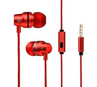 HIFI Super Bass Earphones | Noise Isolating Ear Buds With Mic | 3.5mm Jack Tangle-Free Cord | Compatible With MP3 Player, Smartphone (Red)