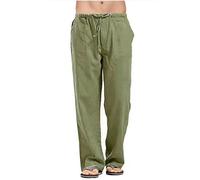 HIFI7 Men's Linen Pants Casual Beach Trousers (UK, Alpha, M, Regular, Regular, Green)