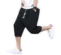 HIFI7 Mens Linen Shorts 3/4 Summer Trousers Men's Shorts (UK, Alpha, 4XL, Regular, Regular, Black)