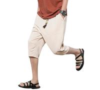 HIFI7 Mens Linen Shorts 3/4 Summer Trousers Men's Shorts (UK, Alpha, XL, Regular, Regular, White)