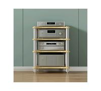 HiFiAudioRackWoodenOpenShelfforAVMediaStereoTowerforTurntablesGamingConsoles&AmplifiersStylishAudioVideoDisplayStand