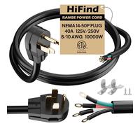 HiFind 4 Prong 4 Prong Kitchen Power Cord Replacement Power Cord 6 Feet NEMA 14-50P to 4 Color Cord with Grommet Connector Extension Plug for RV Tesla/EV, Charger, Generator, is