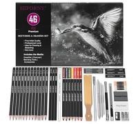 HIFORNY 46 PCS Sketching Drawing Pencil Set,Sketch Pencils Art Supplies with Colored Charcoal Pencils,Graphite,Charcoal,Blending Tools,Accessories,Drawing Kit for Adults Artists