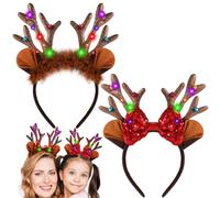 Hifot 2 Pack LED Reindeer Headbands for Adults Kids,Light up Christmas Headwear Reindeer Ears Headband Christmas Head Boppers,Hair Accessories for Christmas Supplies and Holiday Parties Favors