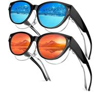 Hifot 2 Pack Polarized Fit Over Glasses Sunglasses Womens Men, Trendy Sunglasses Over Glasses With UV400 Protection, Round Frame Sun Shades for Driving Fishing Cycling Traveling