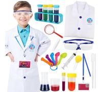 Hifot 23 Pieces Scientist Costume Kids,Lab Coat Science Experiment Kit Dress Up Scientist Role Play Toys Gift for Kids Boys Girls Age 4-8