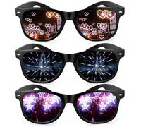 Hifot 3 Pcs Diffraction Glasses - 3D Prism Rainbow Heart Star Effect with Black Frames, Light Refraction Glasses, Rave Sunglasses Women Men for Night Edm Concert Festival Party Club Rave Accessories