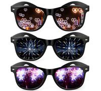 Hifot 3 Pcs Diffraction Glasses - 3D Prism Rainbow Heart Star Effect with Black Frames, Light Refraction Glasses, Rave Sunglasses Women Men for Night Edm Concert Festival Party Club Rave Accessories