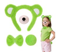 Hifot 4PCS Bear Costume Accessories, Furry Bear Ears Headband Nose Bow Tie and Tail Set, Cute Teddy Dress Up Animal Costume Kids Adult for Halloween Carnival Cosplay Birthdays Party World Book Day