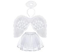 Hifot Angel Costumes Girls,Tutu Skirt White Feathered Angel Wings and Halo Angel Wings Fancy Dress Fairy Costume Kids