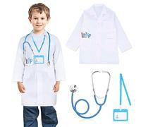 Hifot Doctor Costume Kids,Children White Lab Coat Stethoscope Work Card Holder Doctor Role Play Boys Girls Medical Hospital Staff Dressing Up Costume
