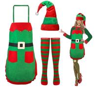 Hifot Elf Costume for Women Men,Felt Elf Apron Elf Hat and Striped Socks Christmas Outfit Accessories Set Xmas Fancy Dress for Party Role Play