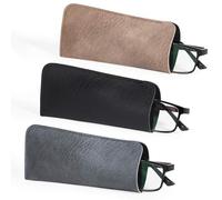 Hifot Leather Eyeglasses Case 3 Pack, PU Leather Soft Reading Glasses Pouch Spectacles Bag for Women Men Kids