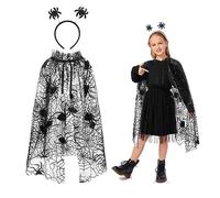 Hifot Spider Costume for Kids 2PCS, Black Web Cape and Headband Set Halloween Accessories for Cosplay Party Fancy Dress Carnival Photo Props