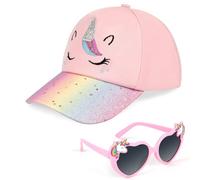Hifot Unicorn Baseball Cap Sunglasses Set for Kids, Cute Unicorn Trucker Hat Adjustable Baseball Hat Girls Gift for Summer Outdoor Sports Travel Hat Pink