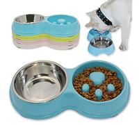 Hifrenchies Dog Slow Eating & Drinking Bowl,Stainless Steel Interactive Slow Feed Dog Bowl for French Bulldog,Slow Down Eating Eco-Friendly pet Bowl for Frenchie (Blue)