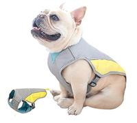 Hifrenchies French Bulldog Summer Cooling Vest, Outdoor Dog Jacket, Grey & Yellow, Size M, Cotton, Reflective, Comfortable, Adjustable, Leash Hole