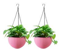 hifrom Flower Pots for Hanging, Hanging Basket Outdoor Baskets with Chain, Coconut Large Litre Volume, Diameter as Hanging Basket, Flower Bowls for Outdoor, Hanging Pots (2 x Pink 20 cm)