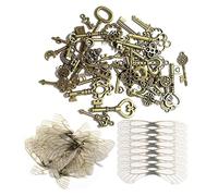 hifrom Vintage Skeleton Key Flying Decoration 40 Pieces Antique Pendant Set with Dragonfly Wings Charm for DIY Jewellery Making Party Favours Room Decoration Wedding Party Approx. 2-5 cm, Bronze
