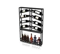 HIFRQVVC Indoor Hanging Wine Glass Rack With Lamp, Wall Mounted Wine Bottle Rack With LED, Iron Bar Liquor Shelves Shelf With Glass Holder For Home Bar Dining Room Kitchen(Black)