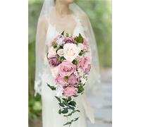 HIFRQVVC Wedding Bride Hand Holding Flowers, 8.7 Inch Dusty Pink, Waterfall Artificial Champagne Roses Bridal Bouquets Wedding Flowers for Ceremony Anniversary Party Home Decor