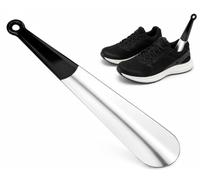 HIFSA Shoe Horn Long Handle Steel Shoe Horn Helper Portable For Men Women Adults Heavy Duty Travel Extra Long Comfort Non Slip Rubber Grip Durable Trainers Boot Horn Shoe Spoon Silver Color (1 Count)