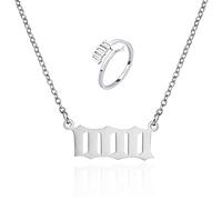 Hifunny Angel Number Necklace Stainless Steel Open Rings Pearl Necklace Set 111 222 333 444 555 666 777 888 999 Necklace for Women Numerology Jewelry 2 Pieces, Metal, Rhinestone