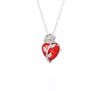 Hifunny Red Rose Necklace for Women Rose Flower Pendant Necklace Enamel Red Rose Drop Necklace Romantic Jewelry for Valentines Day Gift, Zinc, Cubic Zirconia
