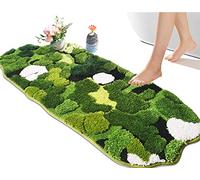 Hifuwan Cute Green Moss Bathroom Runner Rug Long Rectangular Boho Aesthetic Leaf Leaves Bath Mat Shaggy Non Slip Absorbent Shower Mat Decor