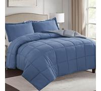 HIG 3 Pieces Dusty Blue Coverless Duvet King - 240 x 220cm - Cassette Box Construction - Corner Duvet Tabs - Reversible 10.5 Tog Comforter with 2 Shams - 100% Downalt Alternative & Breathable Bedding
