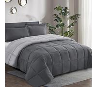 HIG 3 Pieces Gray Reversible Duvet Super King - 260 x 220cm - Coverless Duvet with Baffle Box Design - 10.5 Tog Down Alternative Comforter Set with 2 Shams - Corner Duvet Tabs - Machine Washable