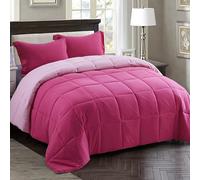 HIG 3 Pieces Pink Reversible Duvet Double - 200 x 200cm - Coverless Duvet with Baffle Box Design -10.5 Tog Downalt Alternative Comforter with 2 Shams -Corner Duvet Tabs -Machine Washable & Durable