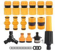 HIGA-JKL 16 Piece Hose Connector Set 1/2 Inch Gardena Compatible - ABS Plastic Hose Coupling & Tap Connection Set, Basic Equipment Garden Hose Accessories with Gardena Connection Thread