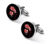 Higanbana Red Spider Lily Shirt Cufflinks Round Cuff Links for Business Wedding Party Father's Day Gift 1.7cm