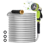 Higen Metal Garden Hose 100FT - Heavy Duty Stainless Steel Metal Water Hose With 10 Function Nozzle, Lightweight, No Kink, Durable and Leak Proof Flexible Garden Hose for Yard, Outdoor
