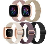 Higgs 5 Pack Straps Compatible with Fitbit Versa 4/3 Sense/Sense 2 Strap for Women Men, Soft Elastic Nylon Sport Replacement Band for Versa 4/Versa 3/Sense