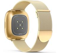 Higgs Magnetic Adjustable Strap Compatible With Fitbit Versa 3/4, Sense/Sense 2 for Women Men - Gold Fashion Metal Replacement Band